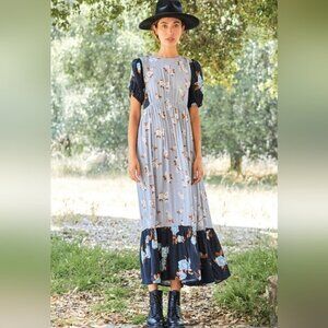 Floral Blue and Black Maxi Dress